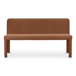 Place Dining Banquette bench in warm brown upholstery with rounded legs and a padded backrest and seat