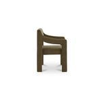 Side profile of Elise Dining Chair highlighting padded seat and back with continuous frame in brown