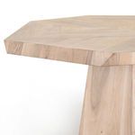 Angle close-up view focusing on Brooklyn Dining Table’s beveled edge and the transition to the base