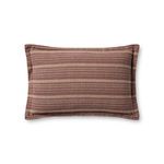 Elongated burgundy throw pillow with beige textured stripes and cotton cover, flange edges