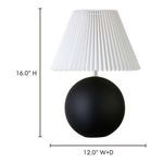 Tuve table lamp with height and width measurements: 16 inches tall and 12 inches wide