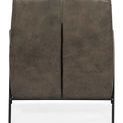 Rear view showing vertical seam detail on back panel and metal frame base of Amette chair