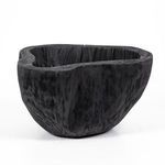 Side angle of smaller, similarly styled bowl in same black carbonized wood