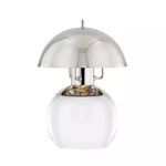 Bayside 1 Light Small Table Lamp with round frosted glass base and polished chrome dome shade