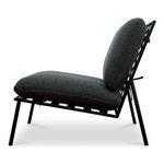 Side profile focusing on cushion thickness and backrest angle on outdoor armless chair