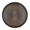 Overhead bottom view displaying the seafarer pendant’s round glass diffuser with clear pebbled texture