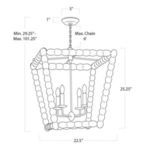 Technical line drawing showing dimensions and adjustable chain length for the Perennial Lantern