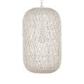 Pendant with visible internal frame illuminated by warm light