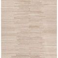 Hand-tufted rectangular rug with striated tan and cream background and central column of darker brown accents with gray fr...