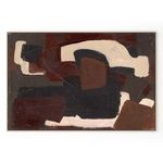 abstract painting with bold brown, black, and cream shapes creating textured, edgy composition