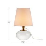 Diantha Table Lamp front view with white shade and base dimensions of 15 inches height and 9.5 inches width