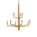 Goldfinch chandelier hanging from ceiling fixture showing full chain and mounting plate