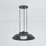 Woodrow Pendant viewed from slight low angle with illuminated white opal shade