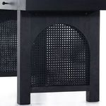 Extended drawer from front angle highlighting glide tracks inside Tilda Black Wash Mango Desk