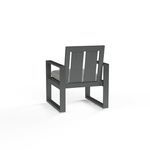 Rear view of Redondo Dining Chair showing wide vertical slats and full back panel in hand-brushed Slate finish