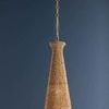 Tallman Pendant handcrafted with natural wood beads and vintage gold leaf chain, conical shape with slender profile