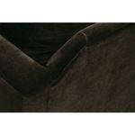 Close-up detail of back cushion seam and upper armrest edge with dark brown fabric