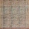 Loren charcoal/multi rug with vintage hand-knotted look, muted browns, beiges, and soft coral accents