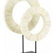 Two Bone Disc sculptures of different sizes displayed side by side on black rectangular bases