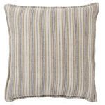 Reversible Lucien throw pillow with vertical stripes in cream, gray, and light brown on 100% linen cover