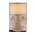 Pompeii Table Lamp with large aged terracotta body and tan fabric drum shade with coordinated trim