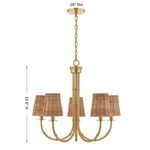 Ashbury 5-light chandelier with warm brass finish, bamboo-detail arms, and textured rattan shades