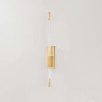 Rosco Wall Sconce showing unlit clear acrylic rod and brass mounting on light wall background