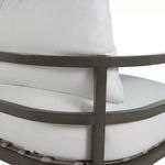 Close-up on back cushions and dual horizontal slat frame in slate gray finish