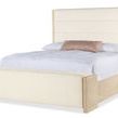 Westwood bed angled right side view showing sleek fabric frame and padded headboard channels