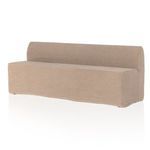 Angled view showing sculptural dome arm shape with slipcover folds