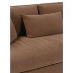 Close-up of rectangular lumbar pillow on sofa seat with soft linen texture