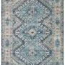 Skye Denim Natural Rug with vintage-inspired geometric pattern in blue, beige, and gray tones