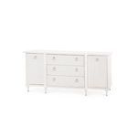 Fairfax 3-drawer 2-door white wood cabinet with modern lacquered finish and silver ring handles