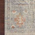 Close-up of Rosemarie rug corner showing pattern details and edge on wood floor