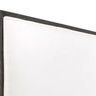 Close-up of mattress-height headboard corner with dark oak wood trim and smooth upholstery