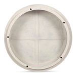 Underside view showing hollow structure with support ribs and black foot pads of table base