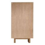 Back view showing smooth flat natural wood panel and two round wooden legs