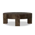 Front view focusing on chunky squared legs and detailed wood grain patterns