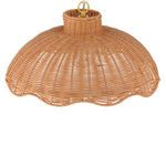 Close-up from top showing rattan weave and gold chain connection to pendant crown