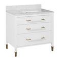 Side view of Verona vanity showing marble countertop profile and drawer alignments