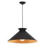 Black Viggo Pendant with a wide conical shade and gold-leaf interior, hanging from a black cord