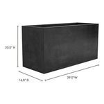 Large planter with dimensions labeled: 39" wide, 20" high, 16" deep