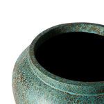 Close-up of rim and textured surface highlighting turquoise and rusty brown speckled finish