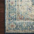 Close-up of Skye Ocean Multi Rug corner on dark hardwood floor showing detailed floral pattern