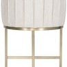 Back view with vertical fabric seams on curved barrel and brass base with rounded lower frame
