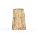 Tallest tapered end table showing full front view of mango wood base topped with taupe marble