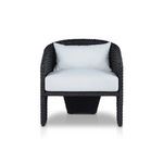 Front view of Fae Outdoor Chair showing barrel-shaped back and cushion details
