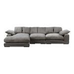 Gray Plunge slipper chair sectional with flip chaise on left side and plush cushions in corduroy fabric
