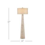 Front view of Birdsong Whitewash Floor Lamp with white drum shade and woven base on white background