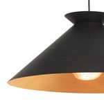 Angled close-up showing gold-leaf interior and illuminated bulb of Viggo Pendant